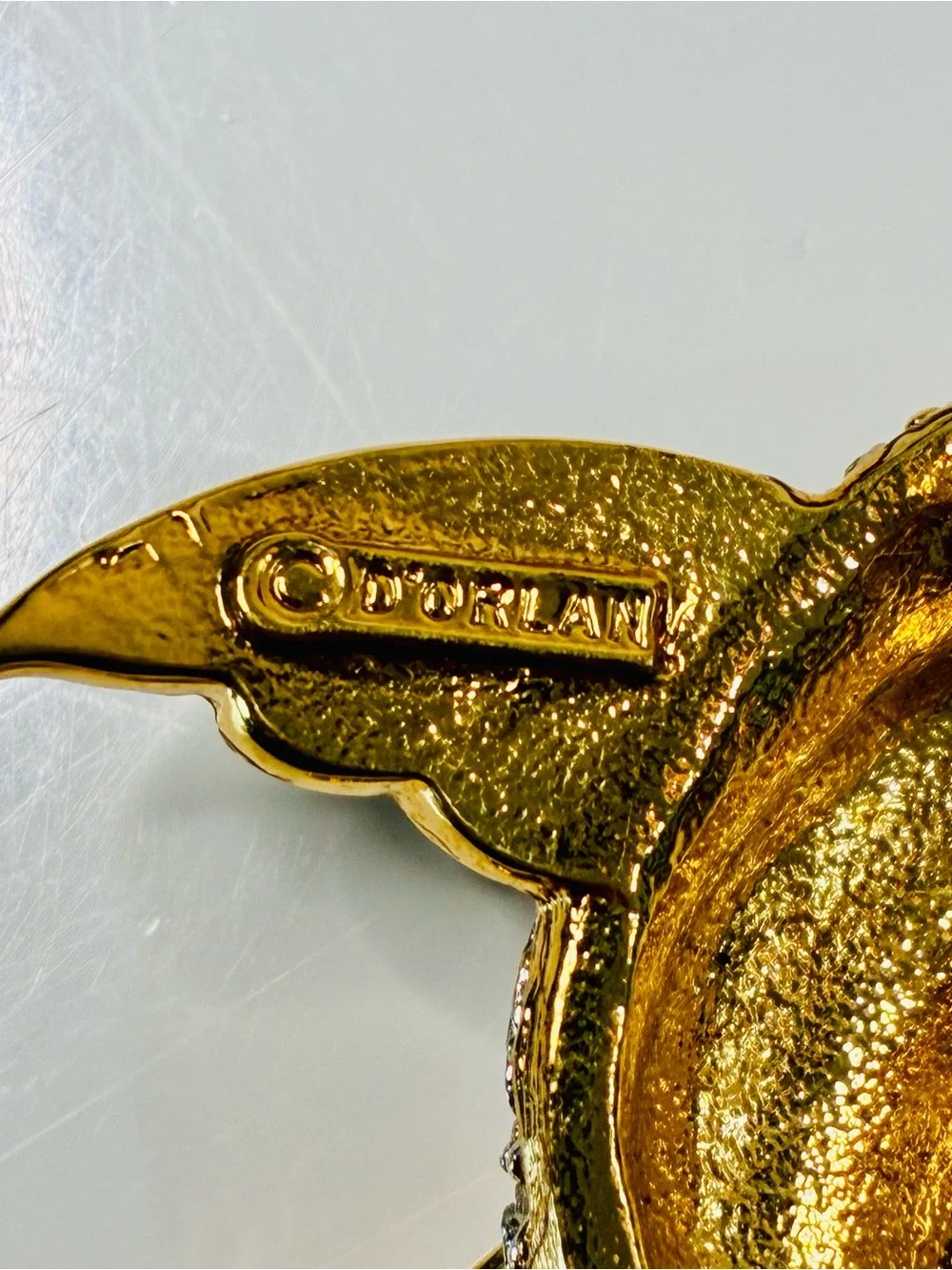 VTG Gold-Tone Green & Blue Enamel Fish Brooch with Clear Crystal Accents EUC